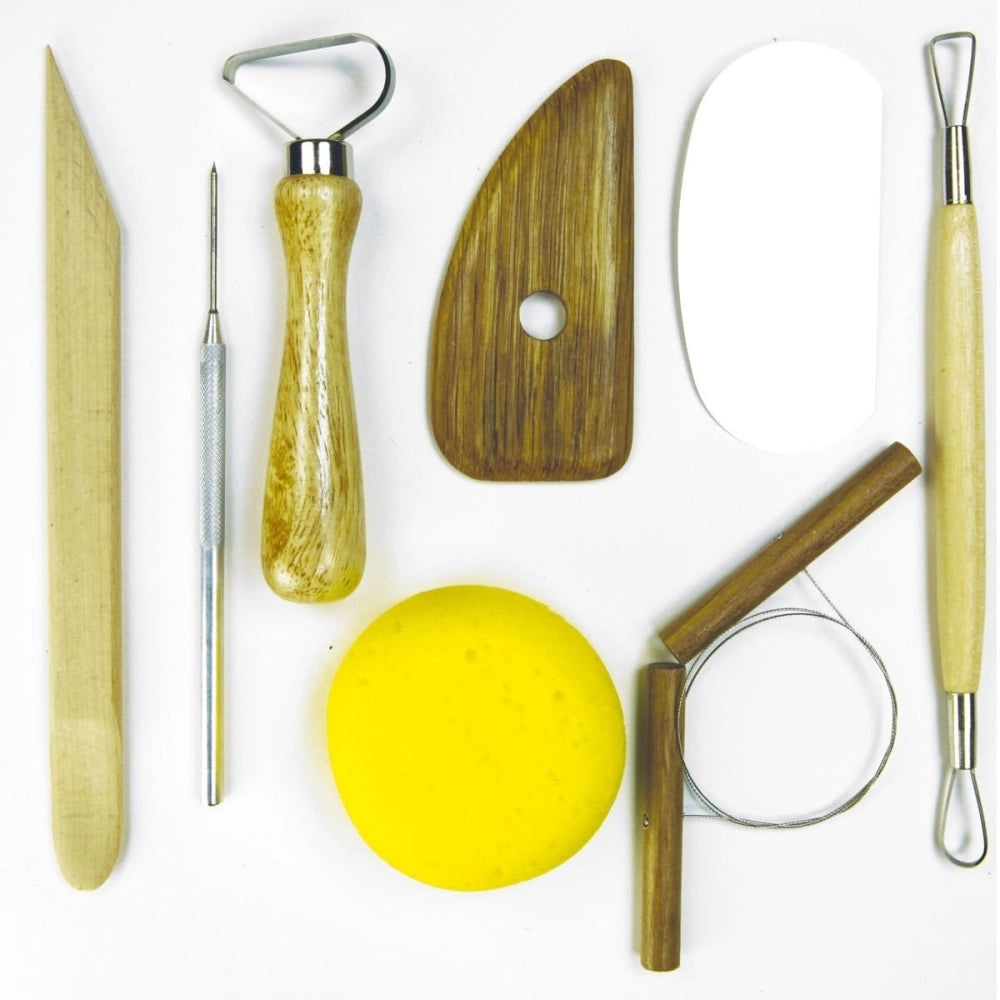 Trade Shop - Set 8 Pezzi Attrezzi Intaglio Cutter Raschietto Spugna Filo Ago Scultura Arte -