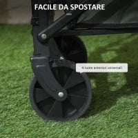 Carrello da Giardino da 72L Pieghevole con Pannello Apribile, in Acciaio e Poliestere, 114x46x65-92 cm, Verde