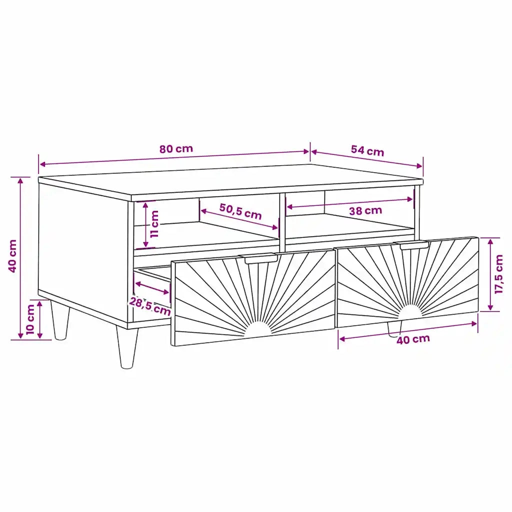 vidaXL Tavolino da salotto with Drawer Nero e Oro 80 x 54 x 40 cm