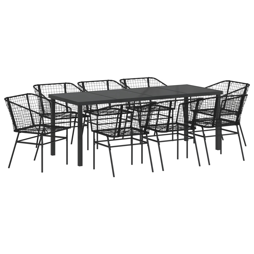 Set da pranzo da giardino 9 pezzi in polyrattan nero
