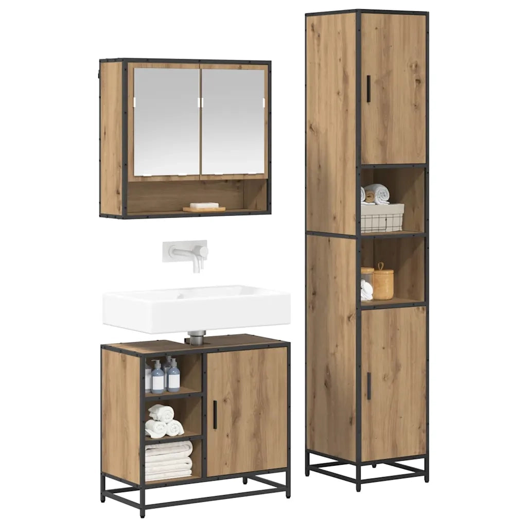 Set di mobili per il bagno con porta 3 pcs Rovere artigianale