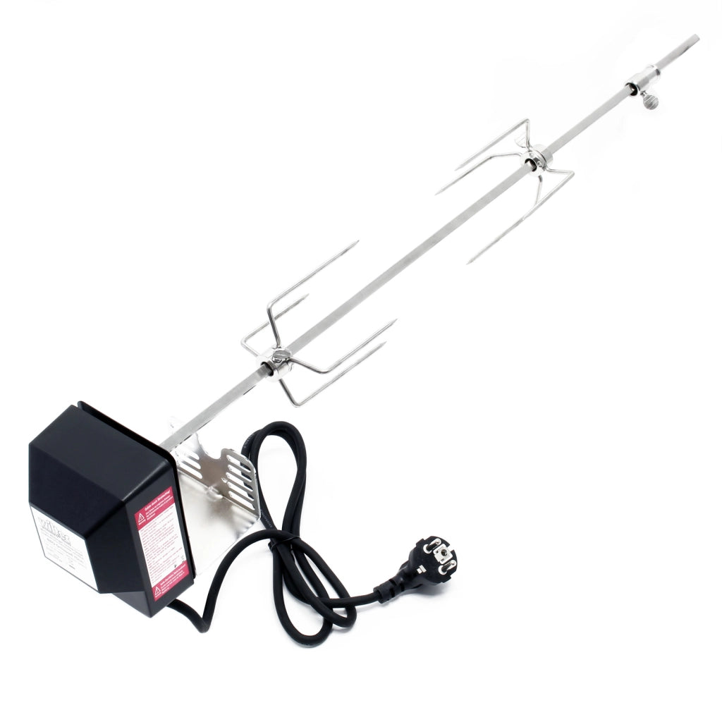 Girarrosto da barbecue 70 cm 230 V, Spiedo in acciaio inox con 2 forchettoni carne