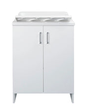 Mobile Lavatoio 2 Ante in Nobilitato 60x50x85 cm Vasca in PP con Asse in Resina e Kit di Scarico Bianco
