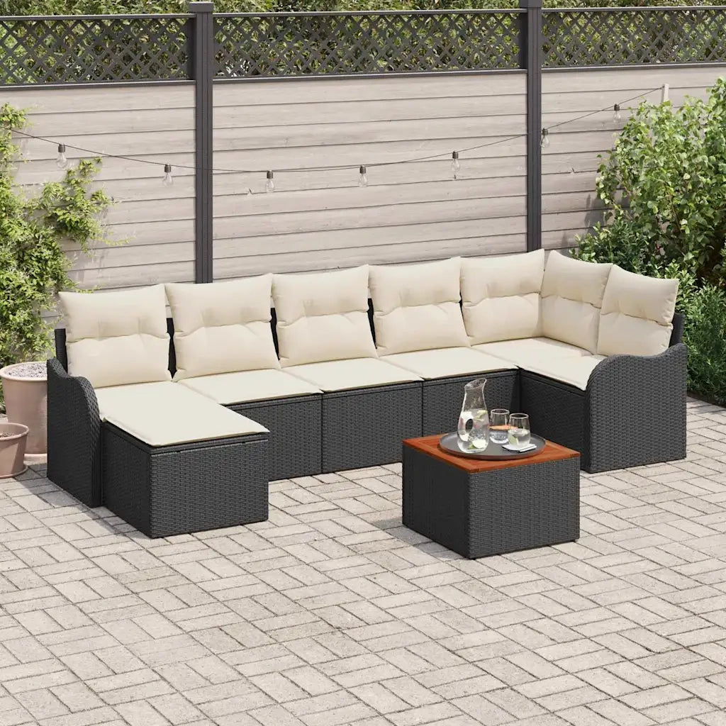 Set Divano da Giardino 8 pcs Nero e Crema polyrattan