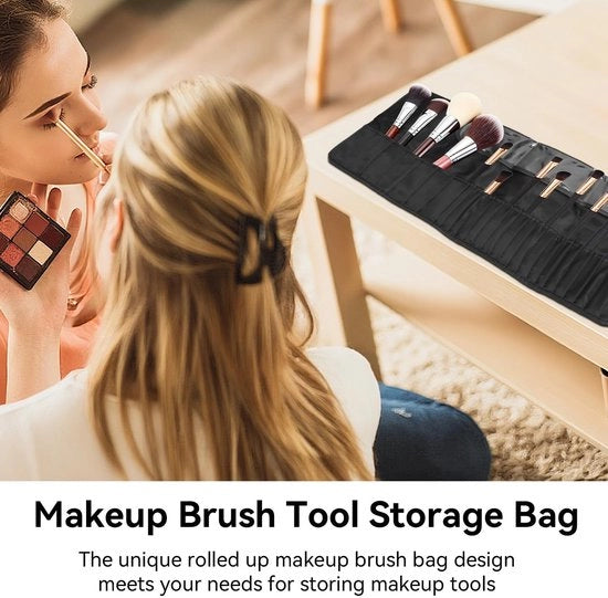Organizzatore di pennelli per trucco grande capacità - borsa portatile per trucco - borsa a scomparsa - borsa per cosmetici da viaggio - materiali in nylon - 26 aperture di stoccaggio - borsa per trucco