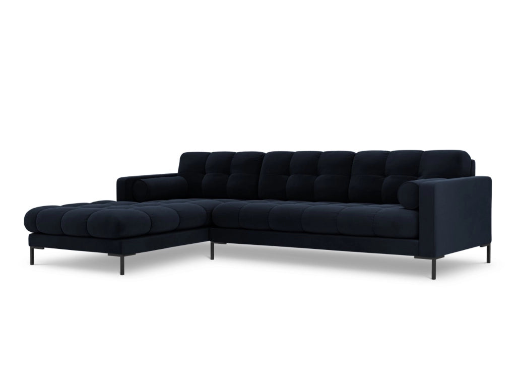 Cosmopolitan Design - Divano angolare sinistro "Bali" 5 posti in velluto blu scuro 