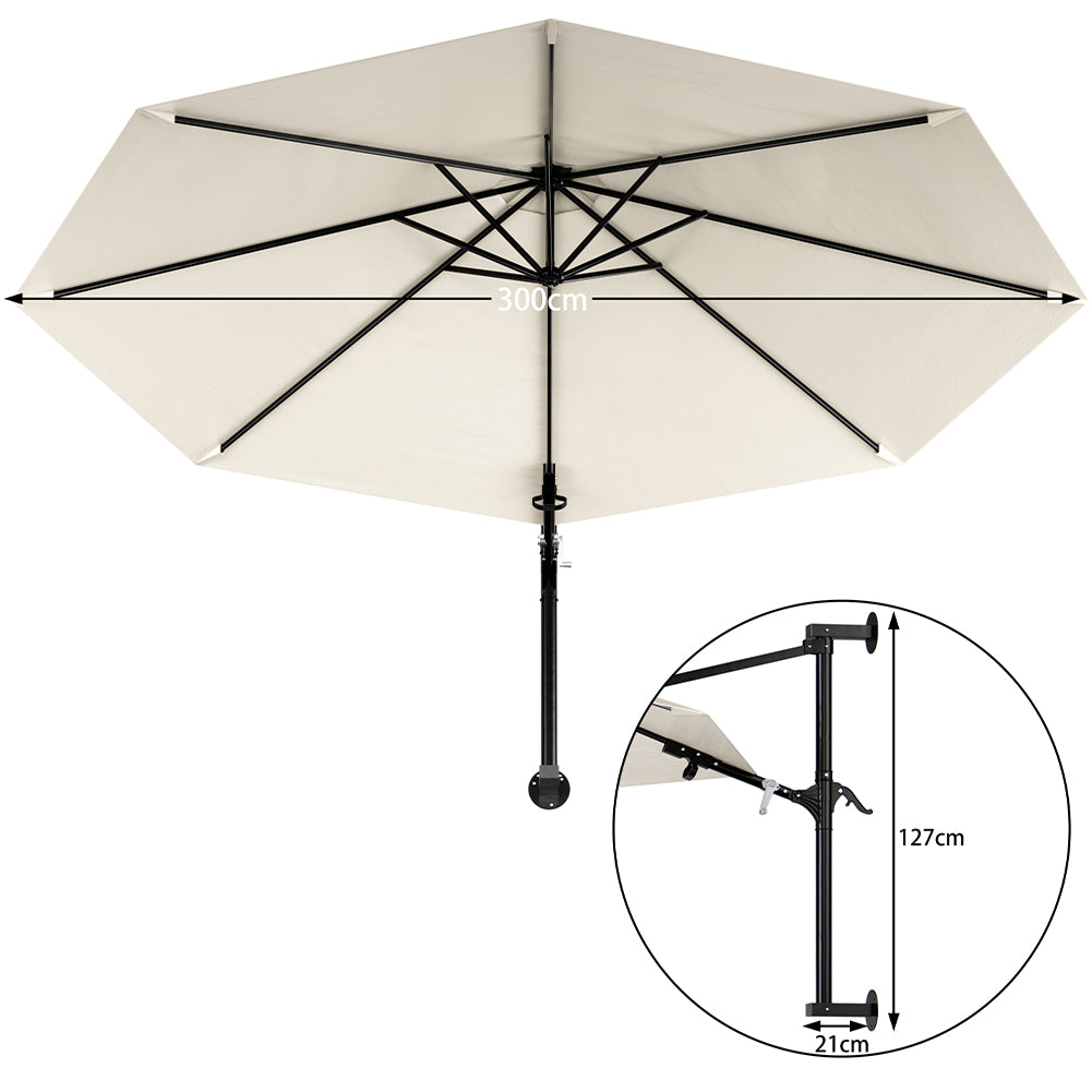 Ombrellone a muro 300 cm Parasole Parete Struttura Metallo Gazebo Air Vent Beige