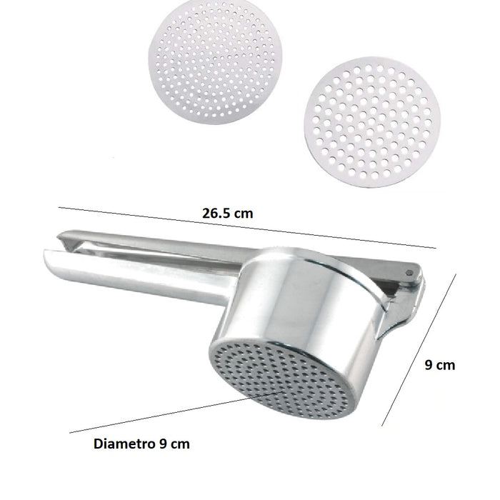 Schiaccia Patate Passatelli Acciaio e Alluminio 26.5cm 2 Dischi da 9cm Ergonomico