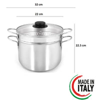 Pentola Cuoci Pasta In Acciaio Inox 22cm 6.4 lt Coperchio Temperato Casa Ristorante