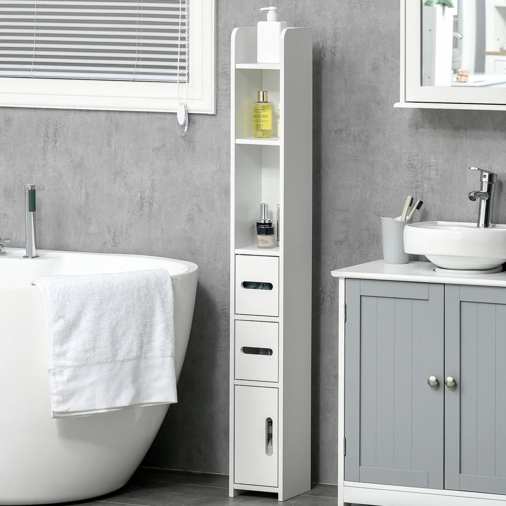 EasyComfort Colonna Bagno con Mensole e Armadietti, Mobile Alto Salvaspazio in Legno 15x17x120cm, Bianco