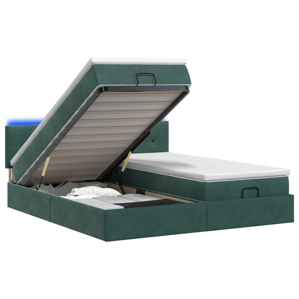 Letto Ottomano con Materasso e LED Verde Scuro 160 x 200 cm 3457329