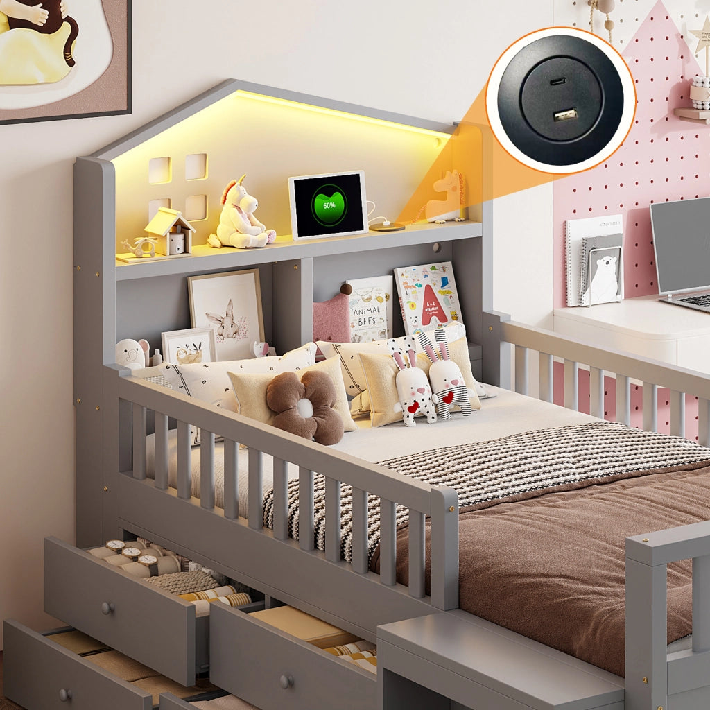 letto per bambini in legno massello grigio 90 x 200 cm