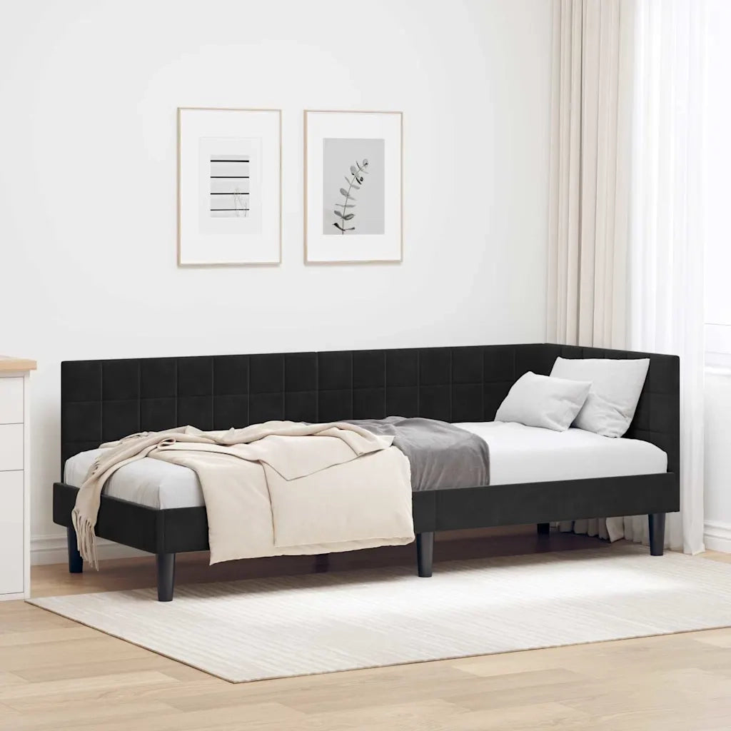 Letto singolo | Letto per adulti | Cornice del letto ad angolo Nero 80 cm x 200 cm Velluto