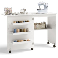 Mobiletto per Macchina da Cucire Tavolo Cucito Pieghevole Multiuso Legno Bianco