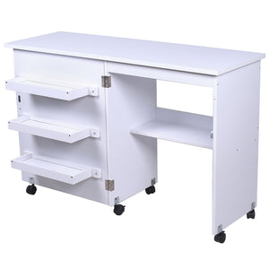 Mobiletto per Macchina da Cucire Tavolo Cucito Pieghevole Multiuso Legno Bianco