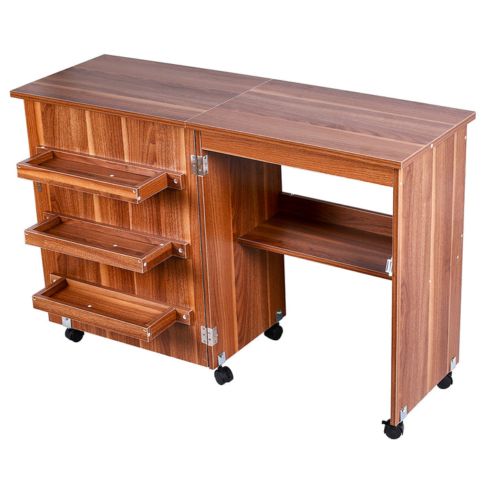Mobiletto per Macchina da Cucire Tavolo Cucito Pieghevole Multiuso Legno Ciliegio