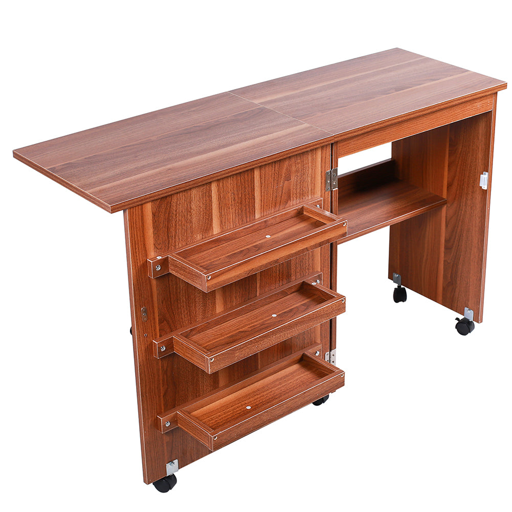 Mobiletto per Macchina da Cucire Tavolo Cucito Pieghevole Multiuso Legno Ciliegio