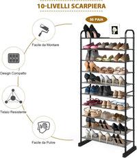 Scarpiera a 10 Ripiani Rimovibile, Organizzatore per Scarpe da 50 Paia, Struttura in Metallo, Ampia Capacità per Ingresso Soggiorno Camera da Letto, 66x29x152 cm