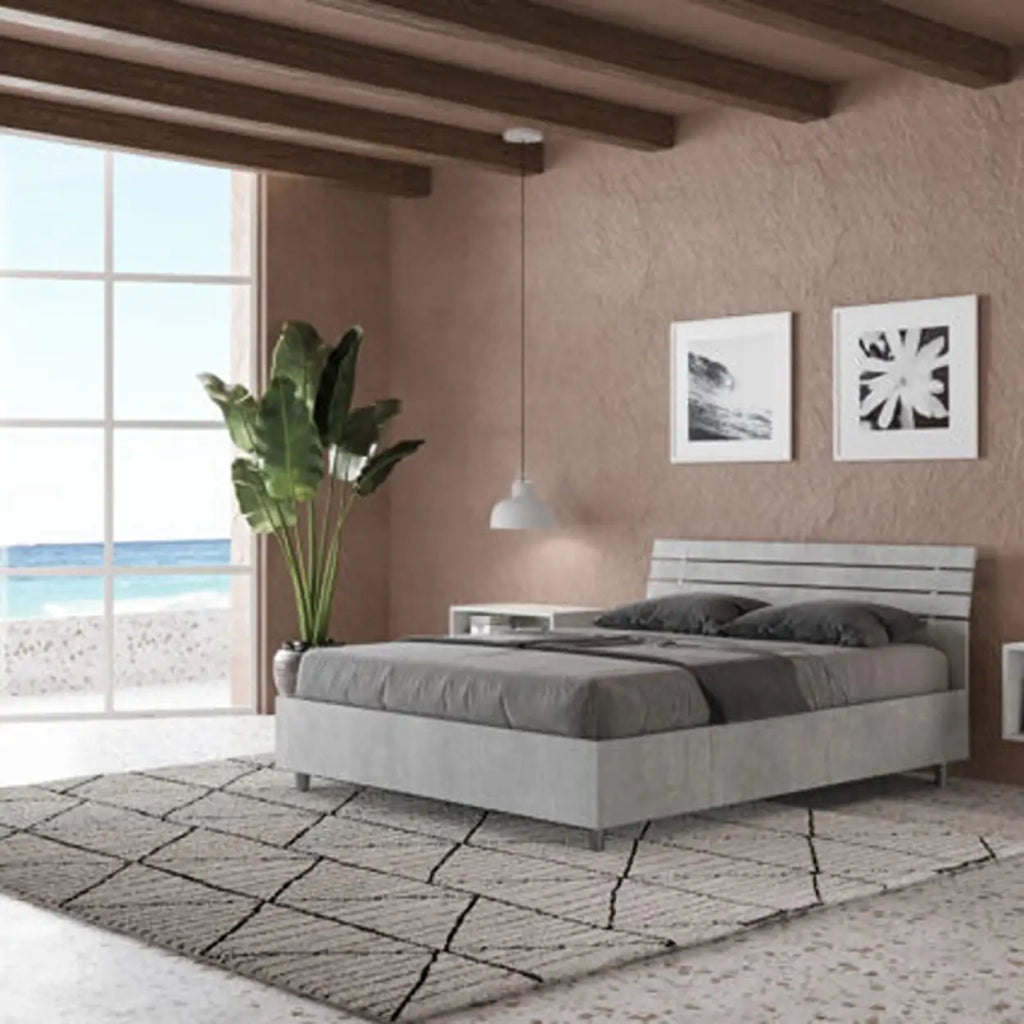 Letto matrimoniale francese con rete 140x200 testata inclinata con doghe cemento Ankel