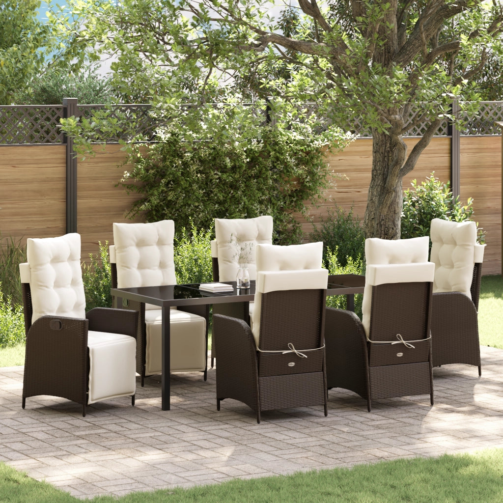 Set di Pranzo da Giardino da 7 Pezzi in Rattan Polimerico Marrone