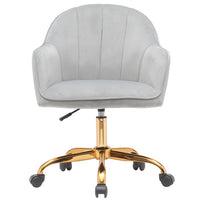 Sedia Poltrona Girevole Casa Ufficio in Velluto Grigio e Metallo Oro 5 ruote Elegante