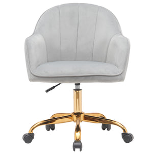 Sedia Poltrona Girevole Casa Ufficio in Velluto Grigio e Metallo Oro 5 ruote Elegante