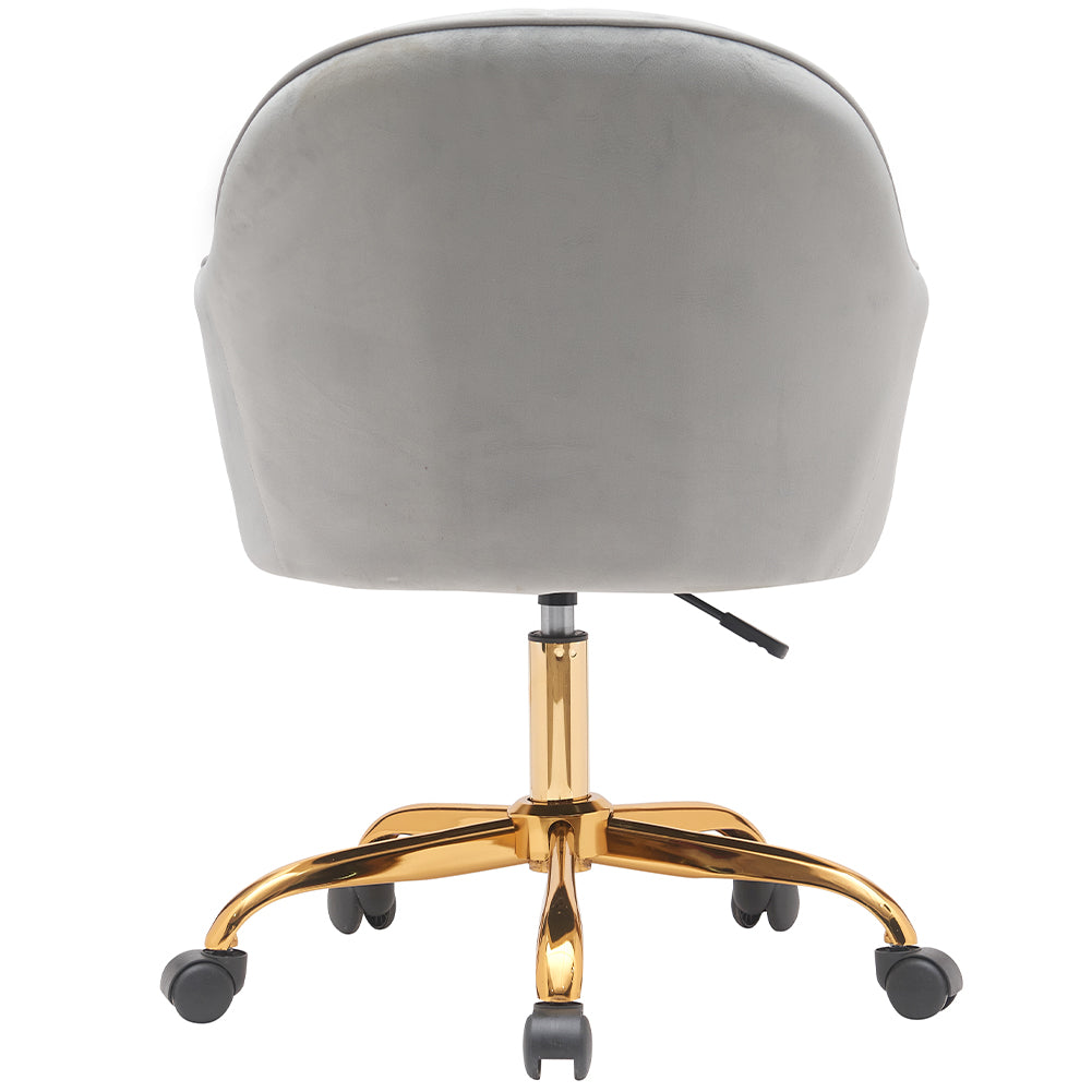 Sedia Poltrona Girevole Casa Ufficio in Velluto Grigio e Metallo Oro 5 ruote Elegante