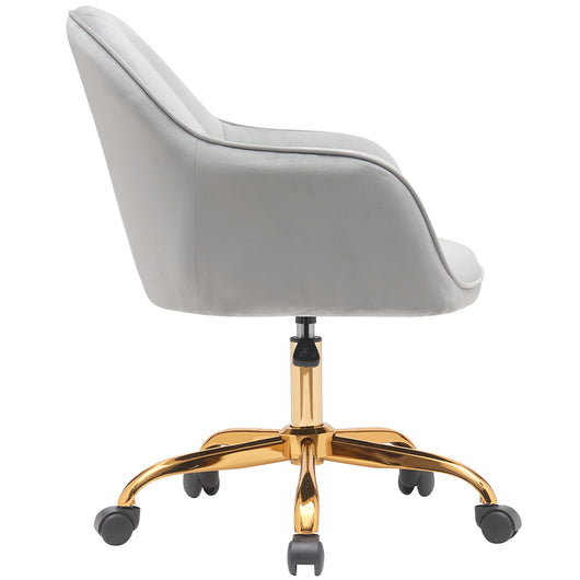 Sedia Poltrona Girevole Casa Ufficio in Velluto Grigio e Metallo Oro 5 ruote Elegante