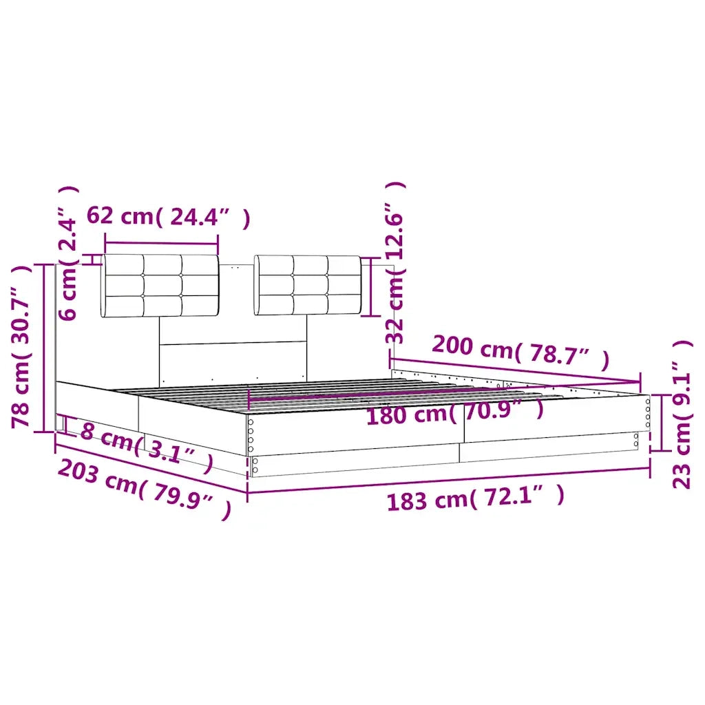 Giroletto Testiera Grigio Sonoma 180x200 cm Legno Multistrato 3209903
