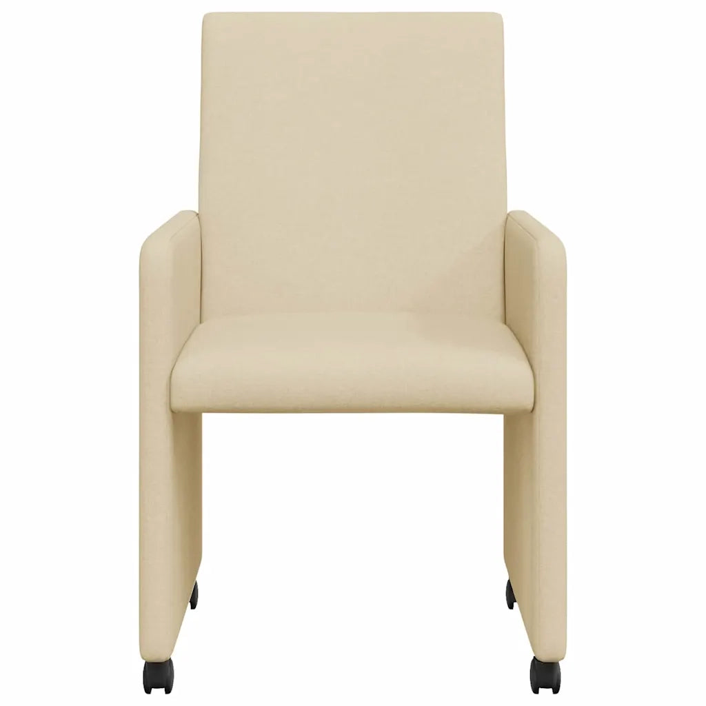 Sedie da Pranzo con Ruote 2 pcs Crema 57 x 66 x 94 cm Tessuto