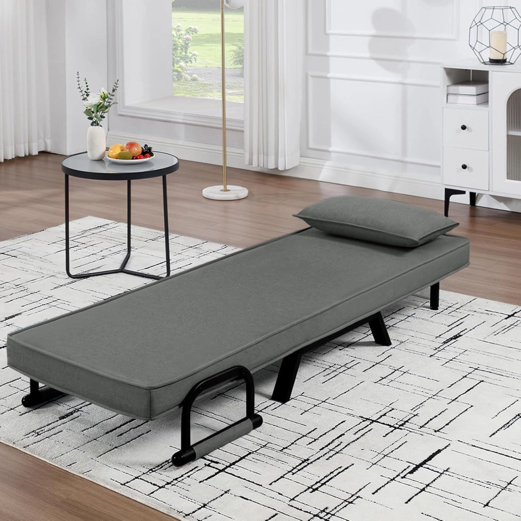 Poltrona Relax Reclinabile Convertibile, Divano Letto Trasformabile 3 in 1, con Schienale Regolabile in 5 Posizioni, Cuscino Rimovibile, Seduta Imbottita, 65 x 75 x 78cm, Grigio Scuro