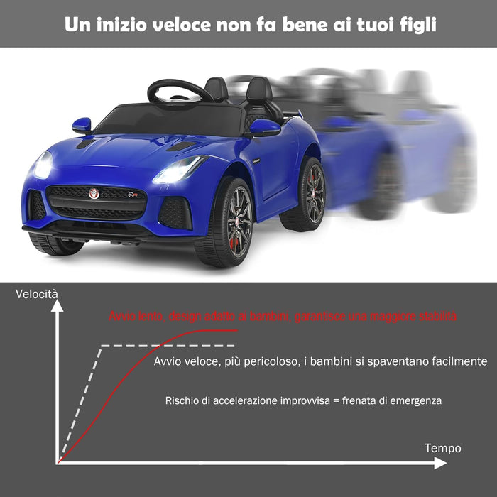 Jaguar Auto Elettrico 12 V per Bambini, Macchina Elettrica con Telecomando, con Luci Musica Storia, Avvio Lento, Velocit¨¤ 3-5 km/h (Blu)