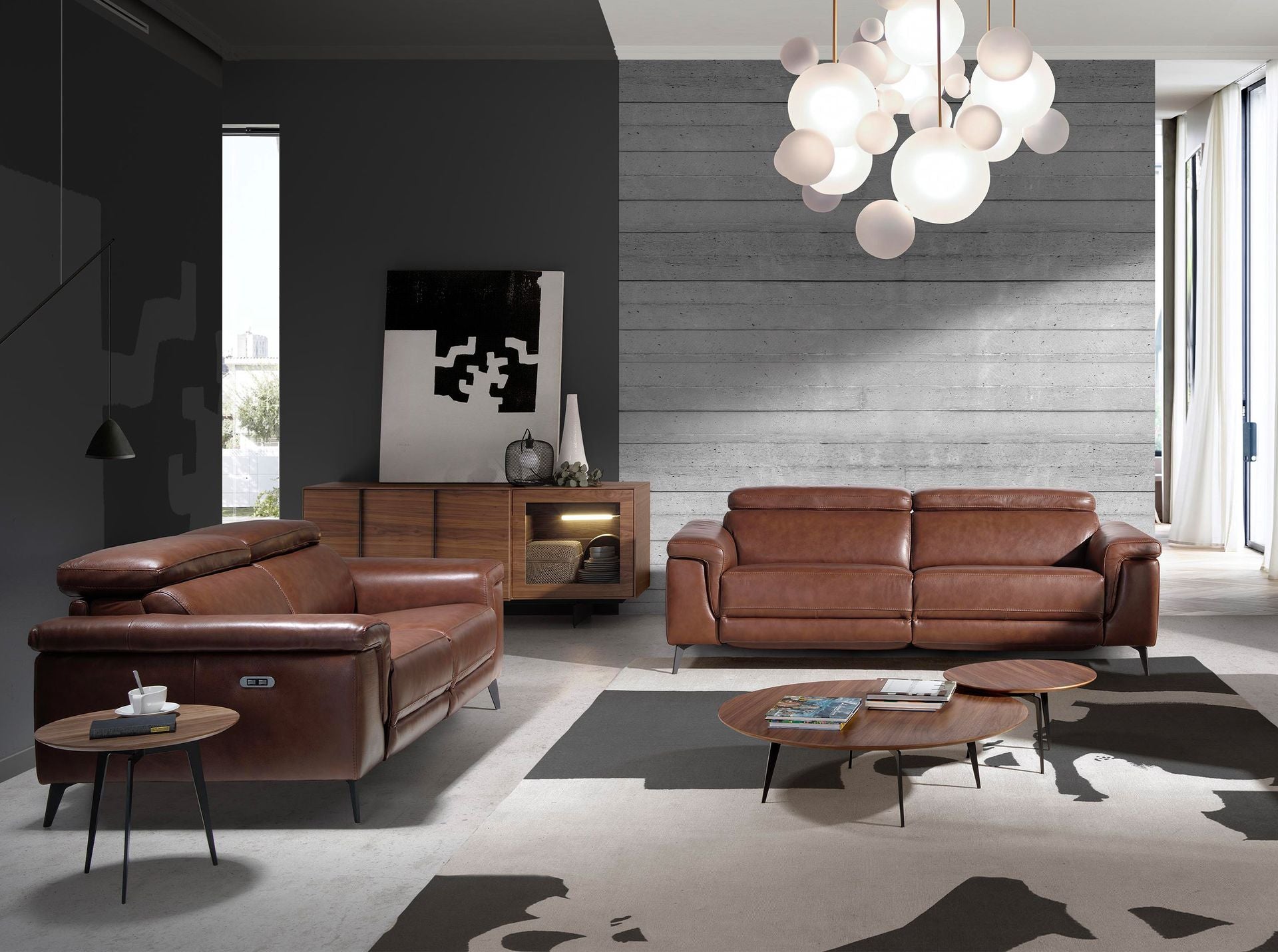 Divano relax a 2 posti in pelle marrone