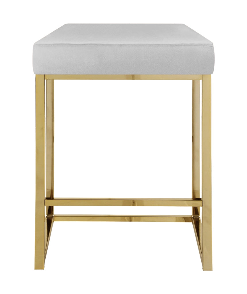Sgabello Moderno In Velluto Sedile imbottito Gambe In Acciaio Dorato Senza Schienale Casa Sedia Cucina Bar Pub Seduta Rialzata Di Design - Grigio chiaro