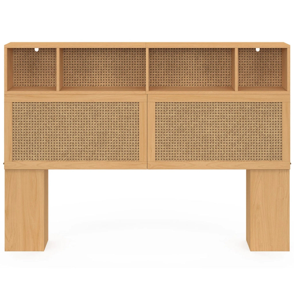 IDMarket - Testata EDHEN 145 cm con contenitore chiuso e nicchie in canna e legno