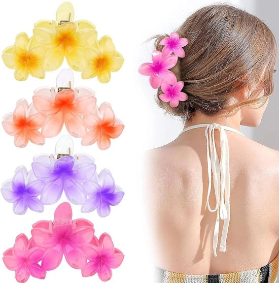 Accessori per capelli hawaiani con presa forte - set da 4 - per capelli spessi - estate - fiori di hibisco e plumeria - accessori per capelli per donne.