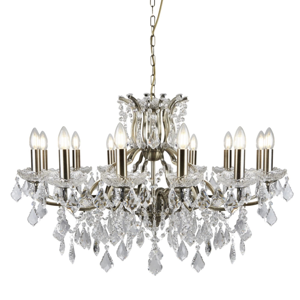 Lampadario Paris 12Lt - Metallo ottone anticato e cristallo trasparente