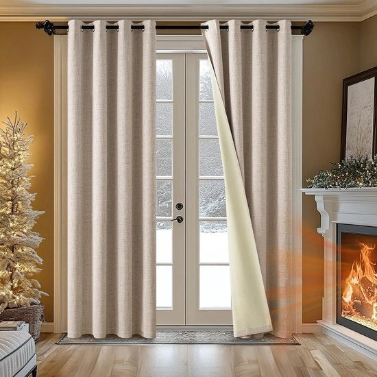 Gordini termoisolanti trasparenti con anelli - 100% Lino stile - Set da 2 - 140 x 225 cm