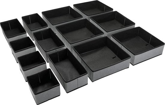 Organizzatori di carico pieghevoli per biancheria e abbigliamento - 13 pezzi di cubi divider per cassetti - Grigio