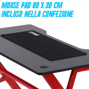 Scrivania Gaming Porta PC Computer con Tappetino Mouse Pad in legno e metallo 120cm