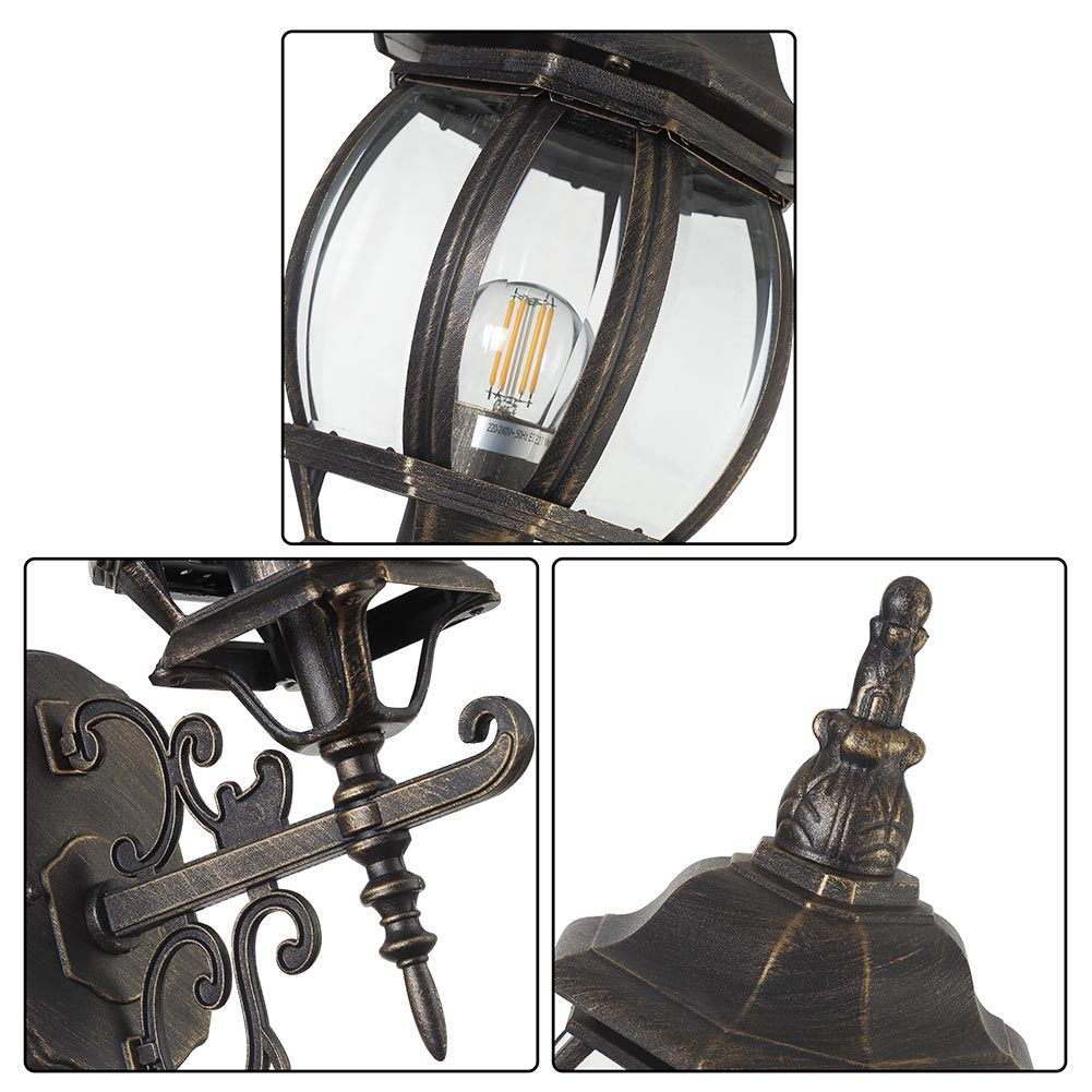 Lanterna da Giardino 22 x H 52 cm Stile Vittoriano Classico 1 x E27 Grigio e Ottone