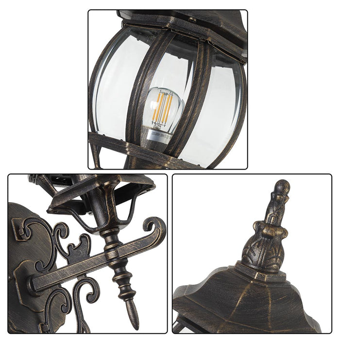 Lanterna da Giardino 22 x H 52 cm Stile Vittoriano Classico 1 x E27 Grigio e Ottone