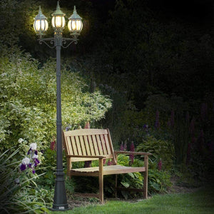 Lampione da Giardino 56x56 H 202 cm Stile Vittoriano Classico 3 x E27 Verde Bronzo