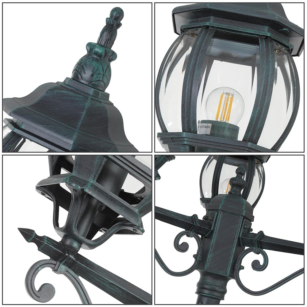 Lampione da Giardino 56x56 H 202 cm Stile Vittoriano Classico 3 x E27 Verde Bronzo