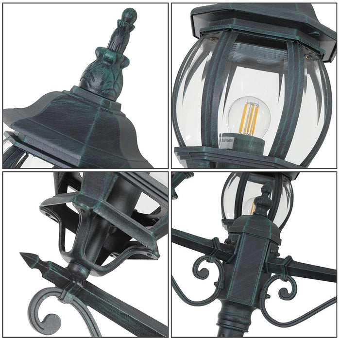Lampione da Giardino 56x56 H 202 cm Stile Vittoriano Classico 3 x E27 Verde Bronzo