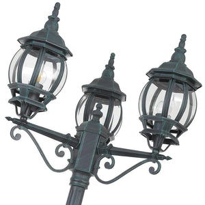 Lampione da Giardino 56x56 H 202 cm Stile Vittoriano Classico 3 x E27 Verde Bronzo