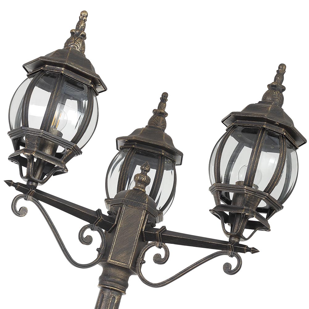 Lampione da Giardino 56x56 H 202 cm Stile Vittoriano Classico 3 x E27 Grigio e Ottone