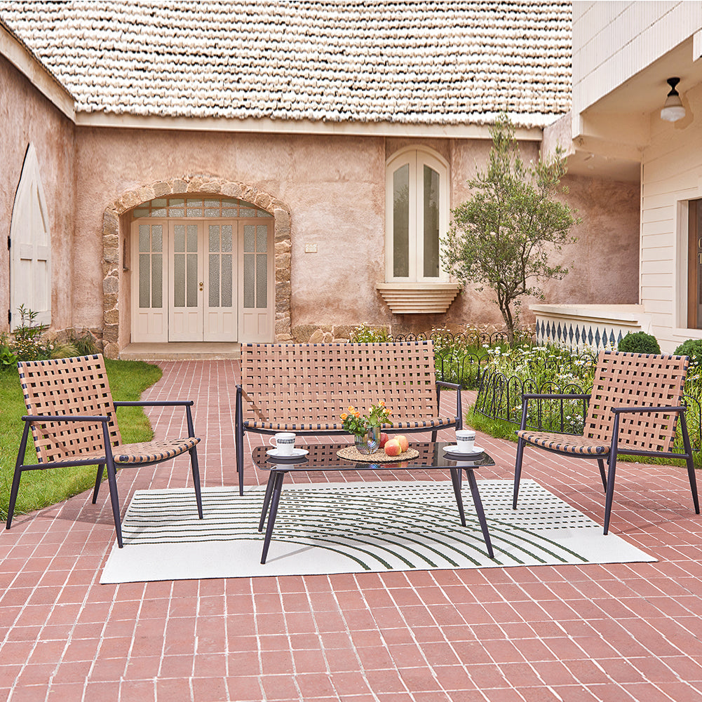 Salotto da Giardino 4 Posti con 2 Sedie e Divanetto Seduta Intrecciata + Tavolo