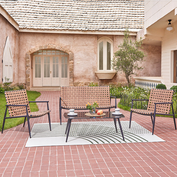 Salotto da Giardino 4 Posti con 2 Sedie e Divanetto Seduta Intrecciata + Tavolo