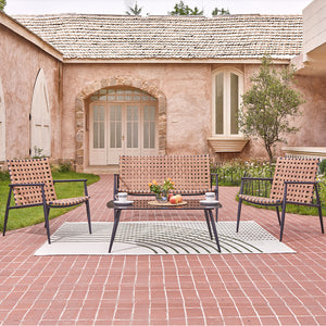 Salotto da Giardino 4 Posti con 2 Sedie e Divanetto Seduta Intrecciata + Tavolo